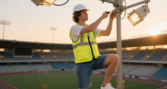 The First Vision of Stadium Workers in Reflective Safety Gear