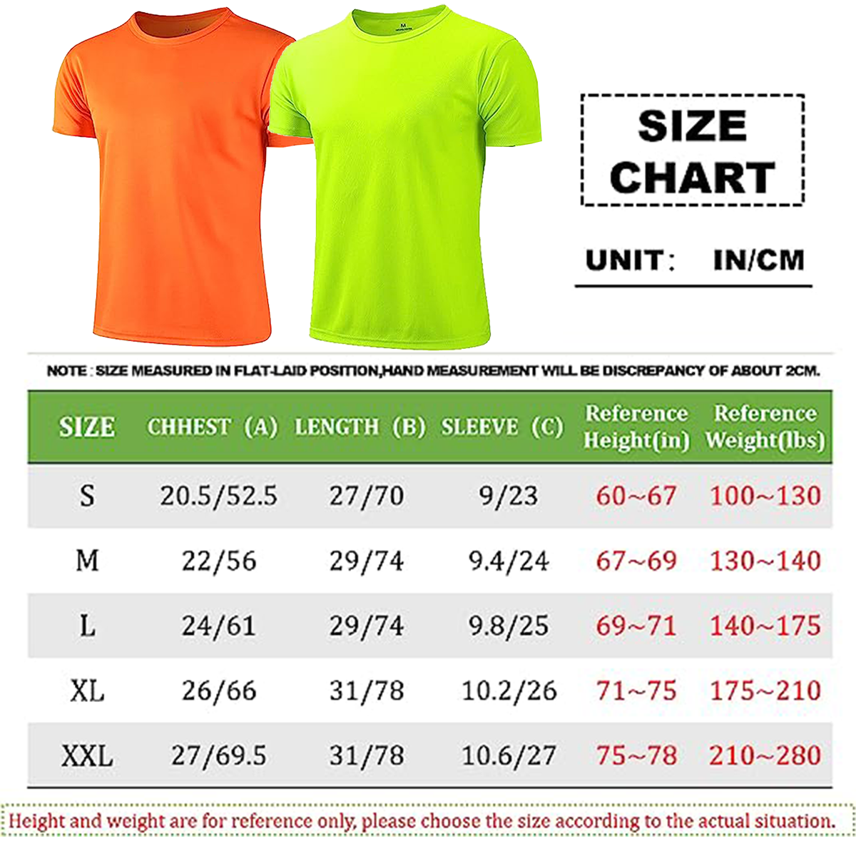 5 size available t-shirt