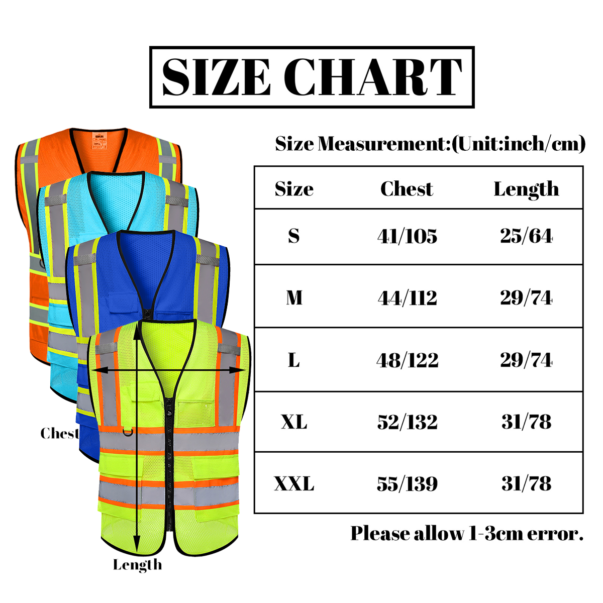 custom mesh vest size measurement