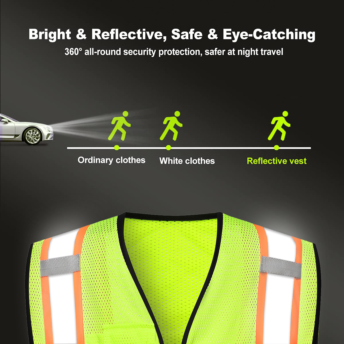 custom safety vest 360°all-round security protection, safer at night travel