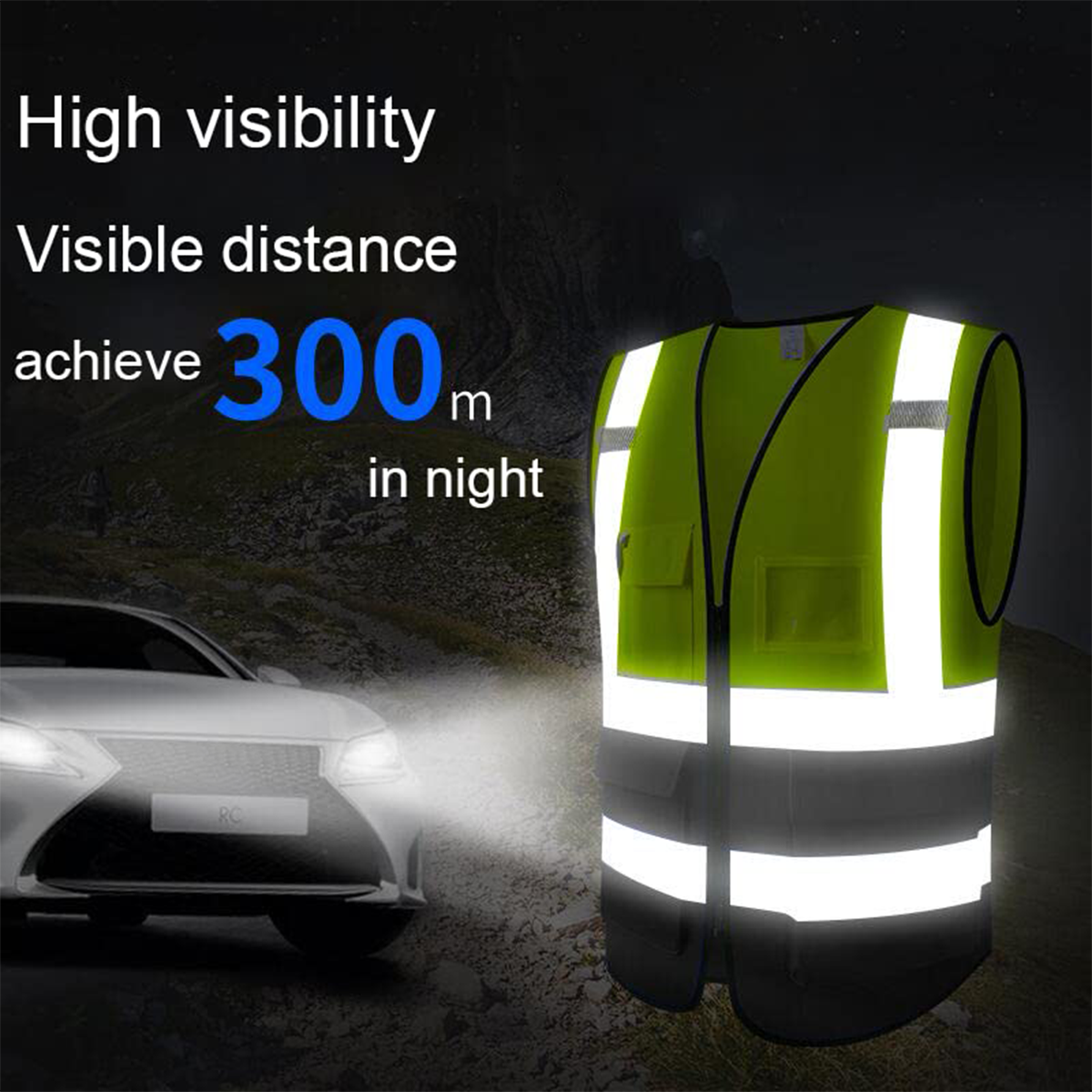 Custom safety vest visibility visible achieve distance 300m in night
