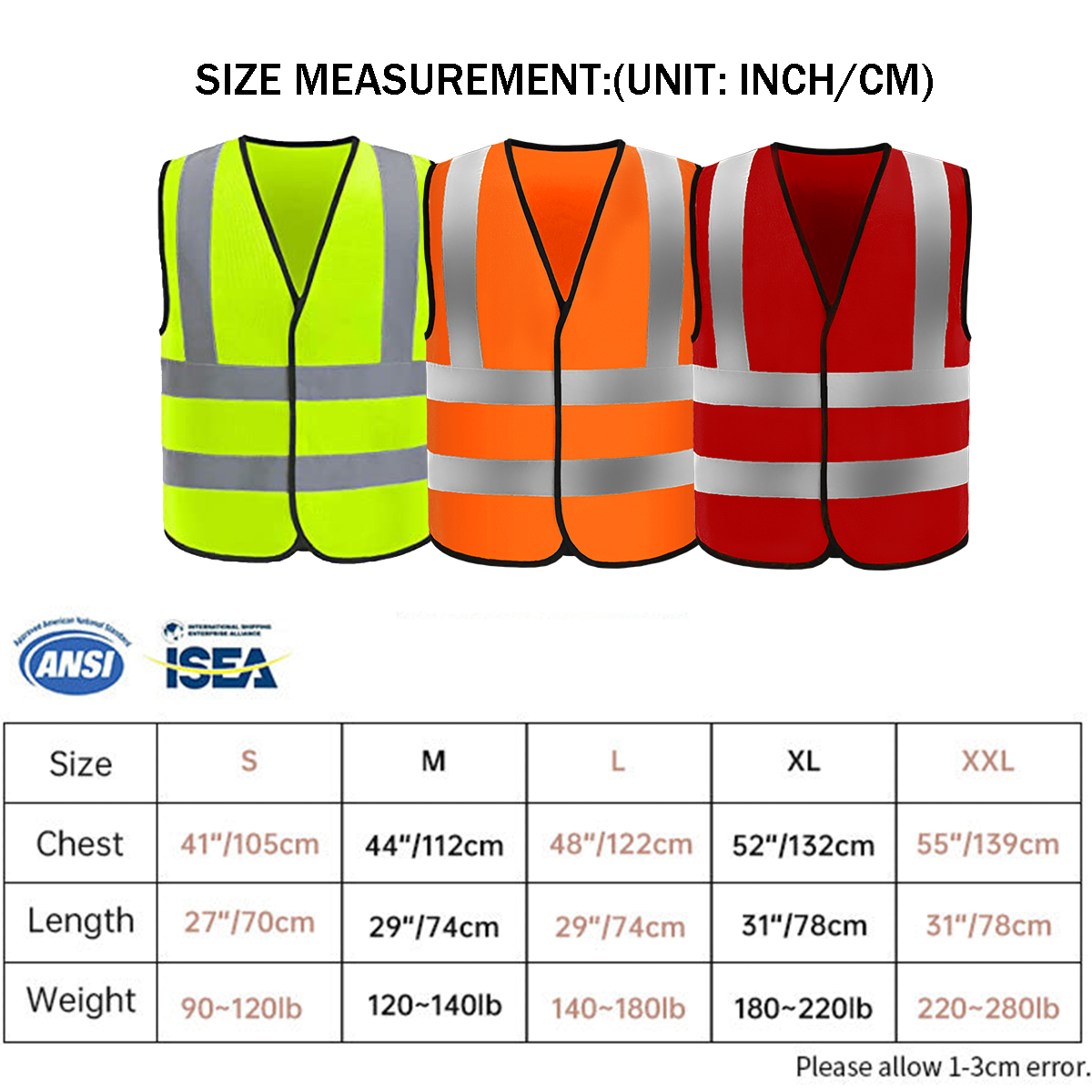 size measuremet of safety vest custom