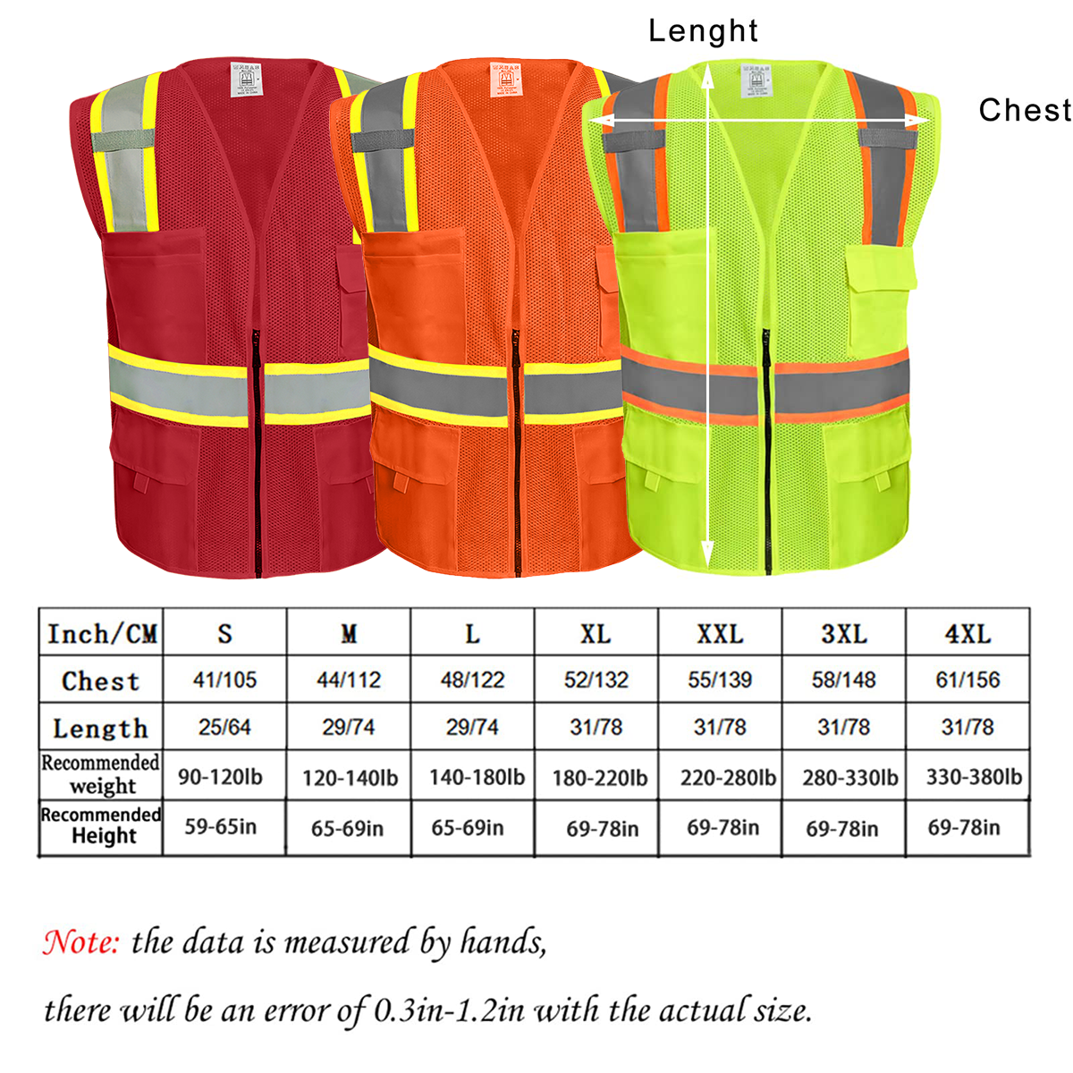 S-4XL SIZES TABLE Custom SAFETY VEST