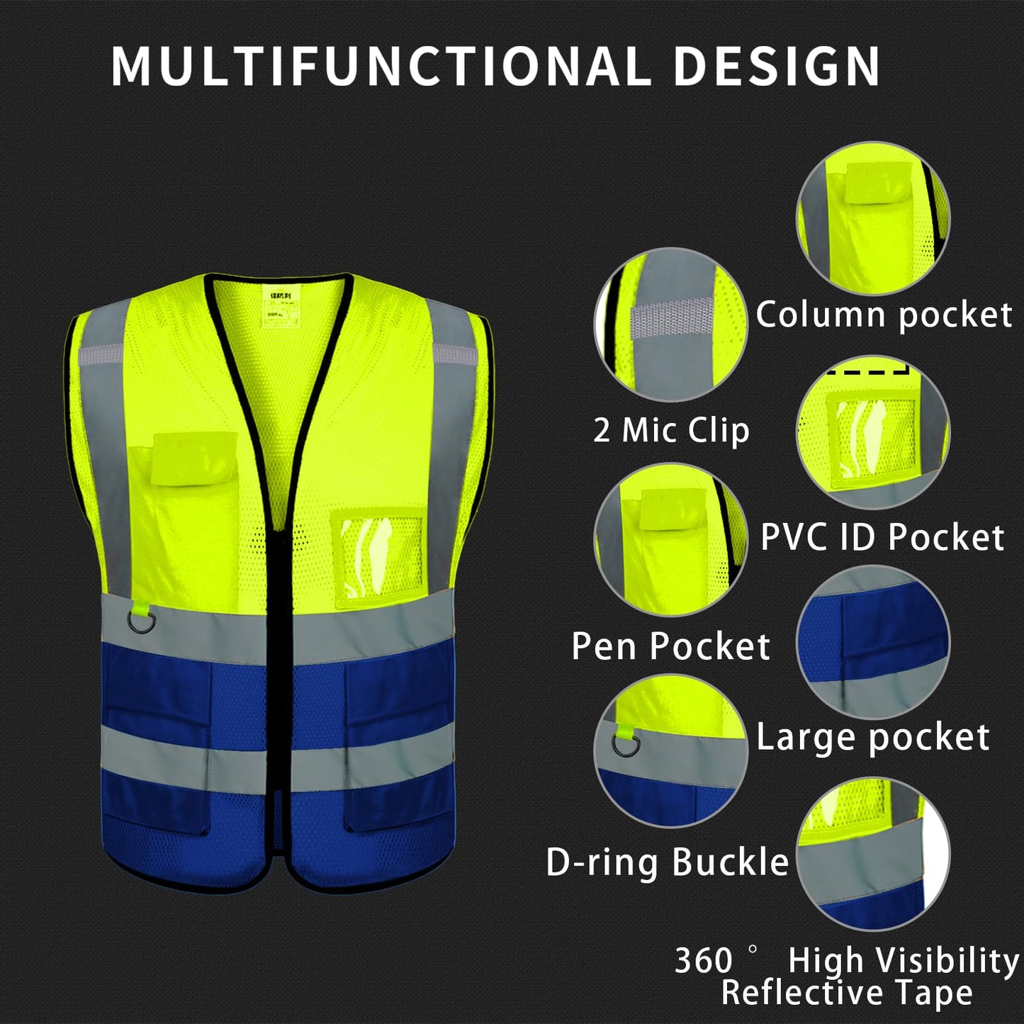 mesh safety vest multifunctional design