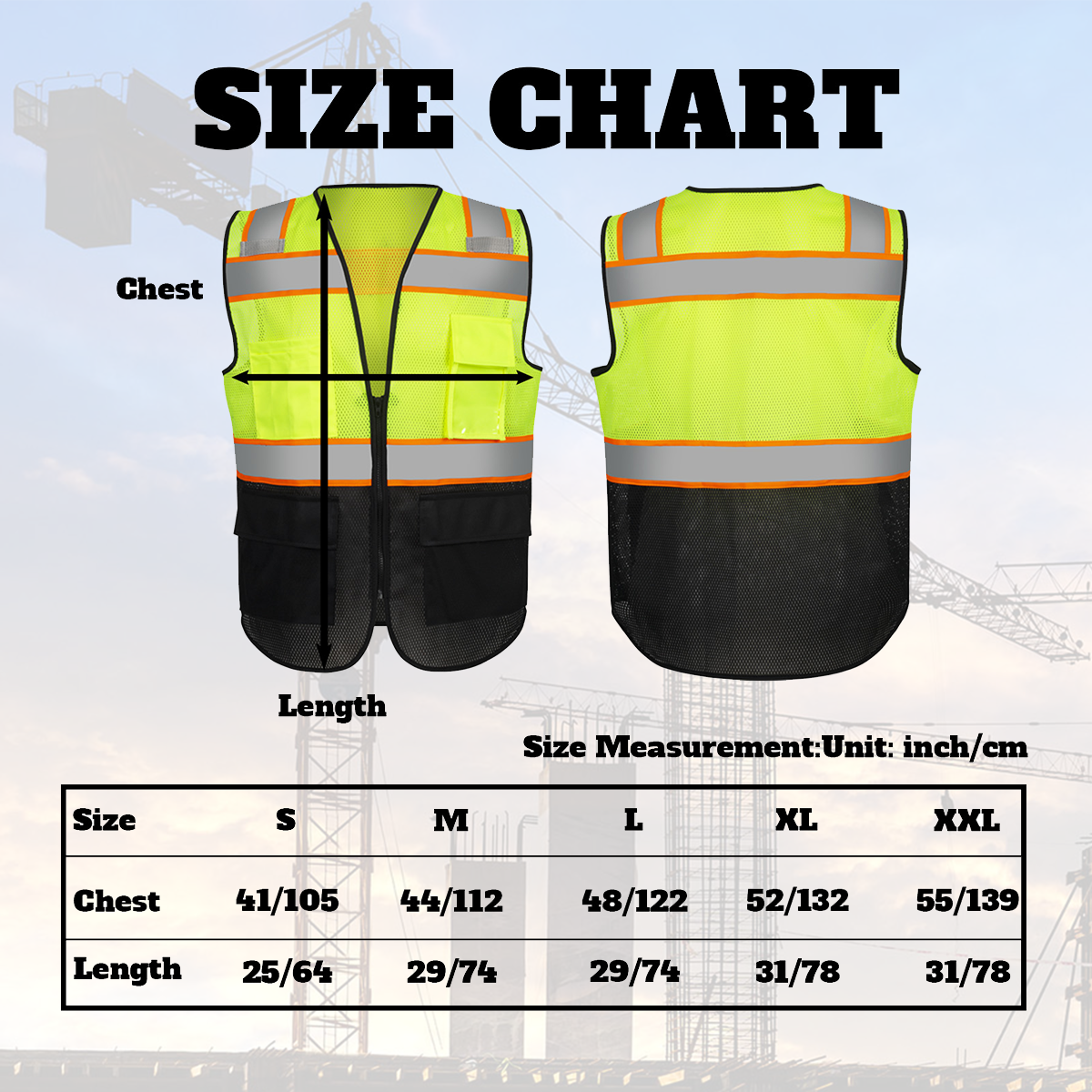 safety vest logo size S M L 2XL 3XL 4XL hi vis vest with company logo