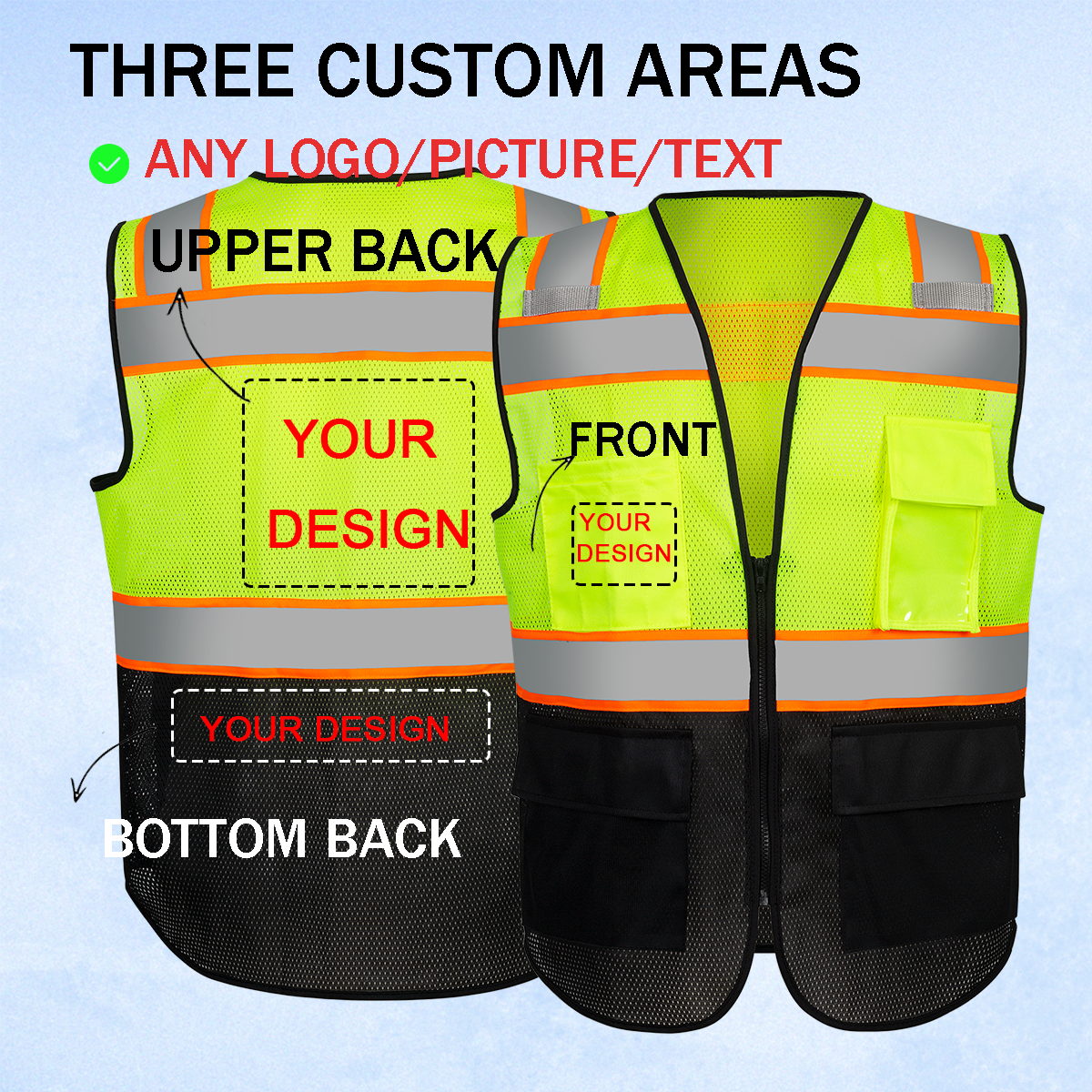 THREE CUSTOM AREAS ON YOUR VEST