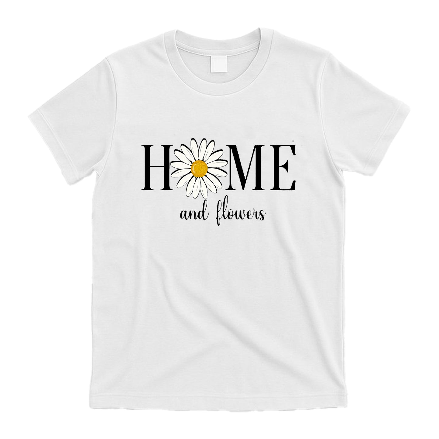 Camiseta gráfica vintage Daisy (blanco y negro) – Camiseta informal «HOME & Flowers» de la Quinta Avenida de Nueva York