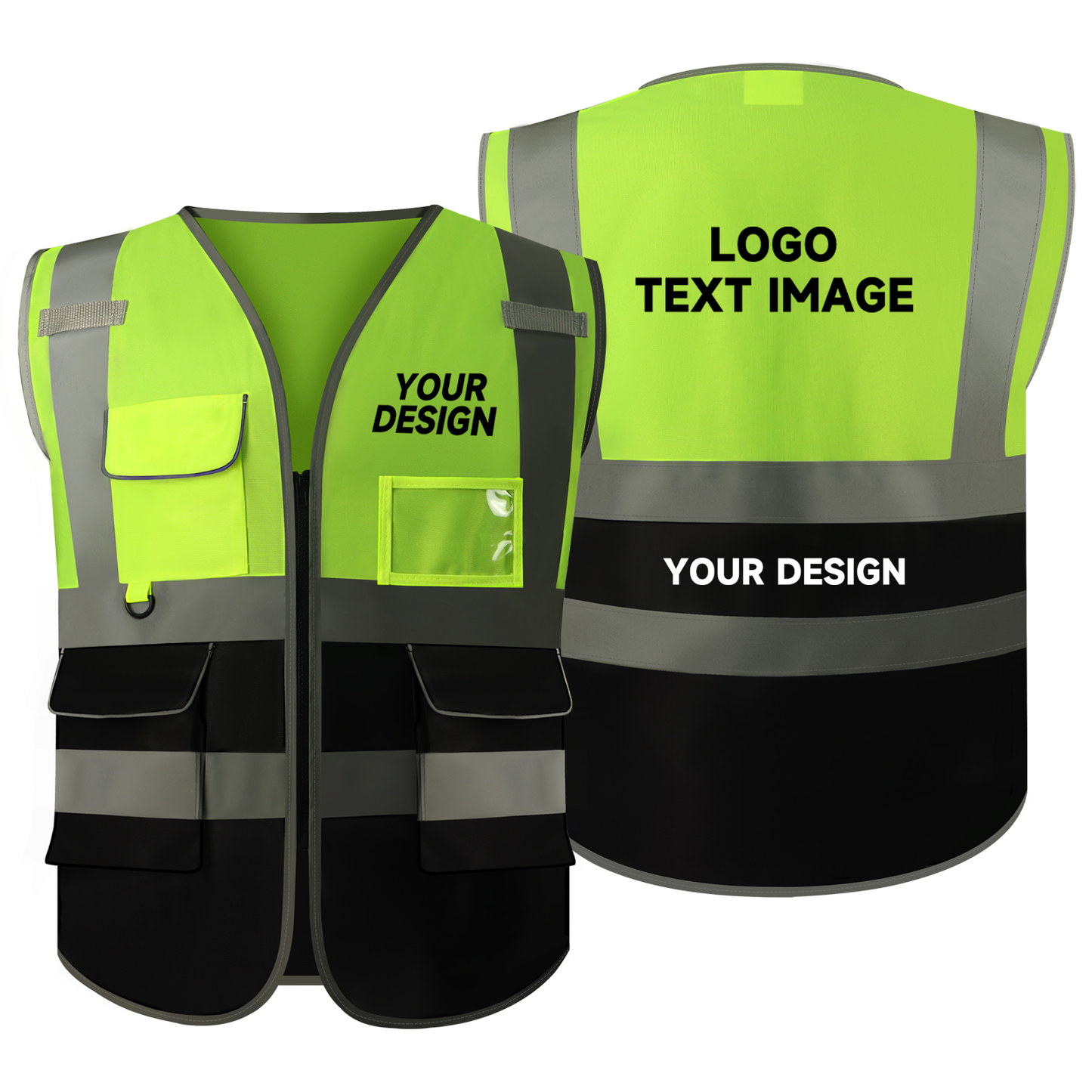safety vest with logo custom construction vests with pockets zipper ansi/isea high vest with logo print