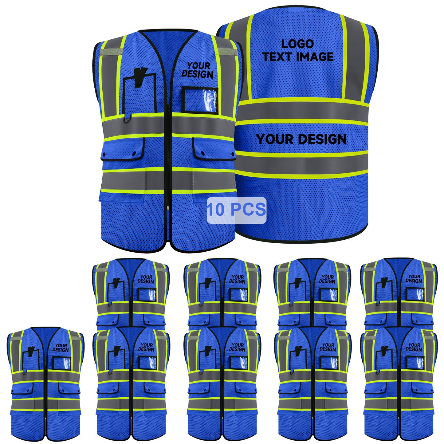 custom construction safety vests for team company workwear blue hi vis cest with logo