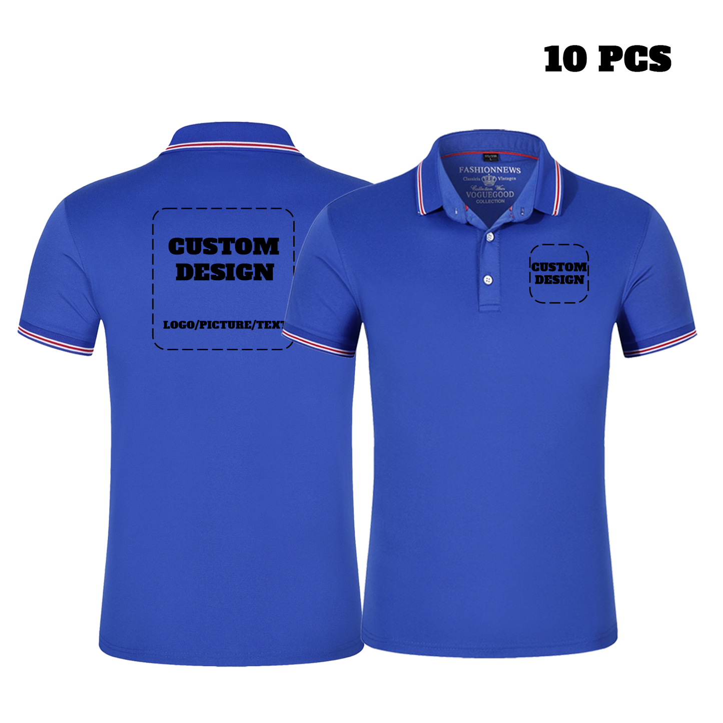 blue shirt with company logo