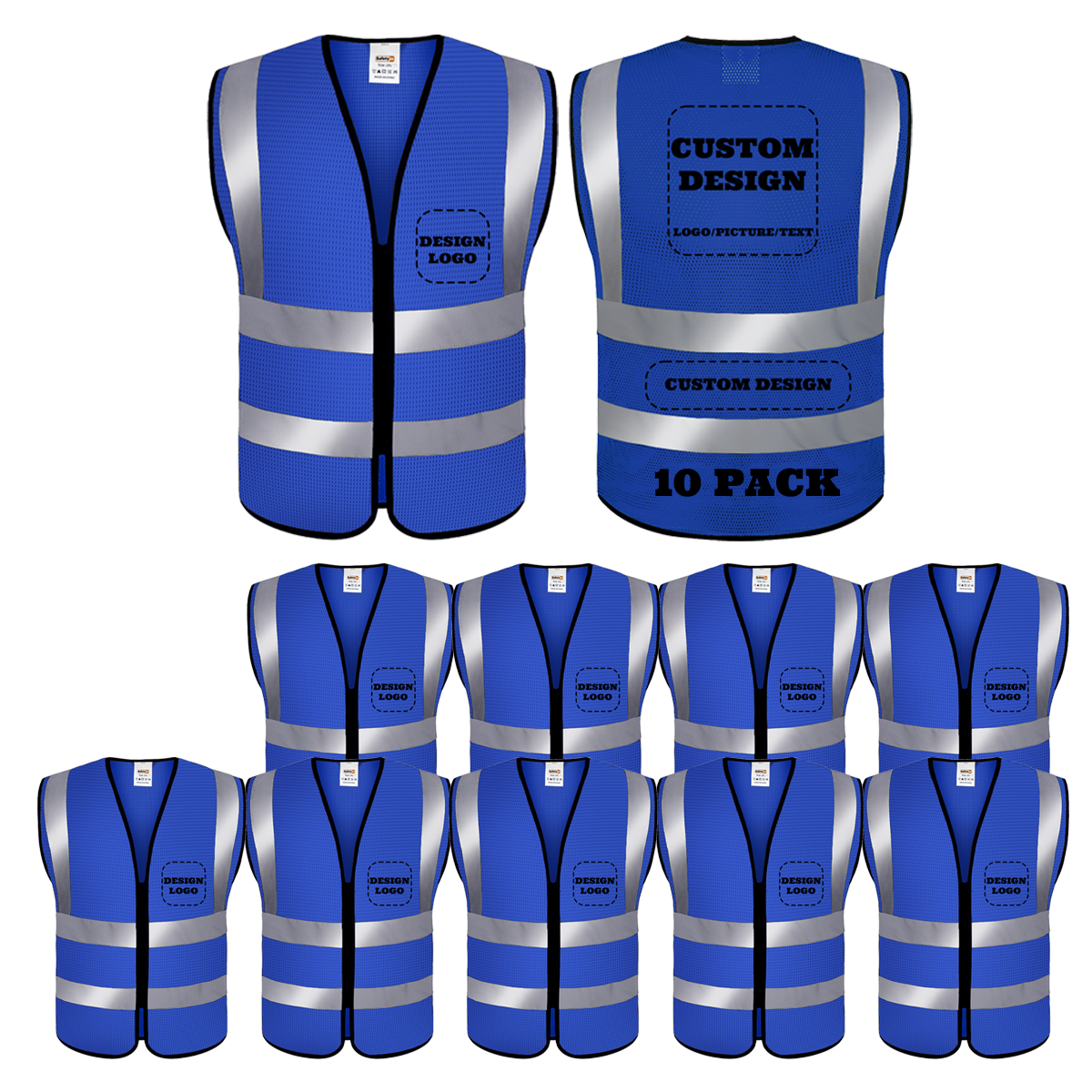 10 pack blue custom safety vest mesh high visibility vest