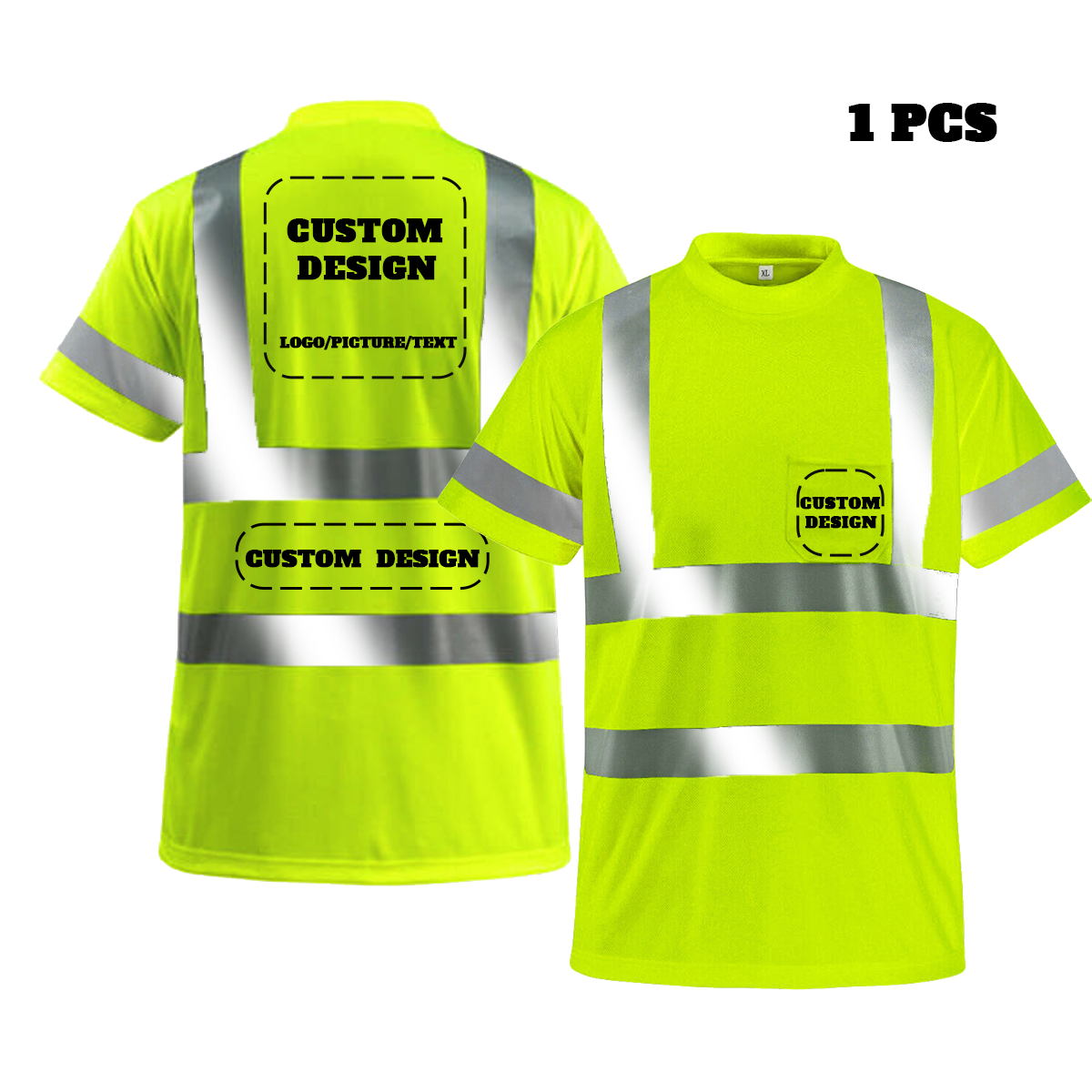 Custom Safety T-Shirts with Logo Short Sleeve Class 3 High Visibility Reflective Tapes Safety Shirts with Pocket Outdoor Workwear