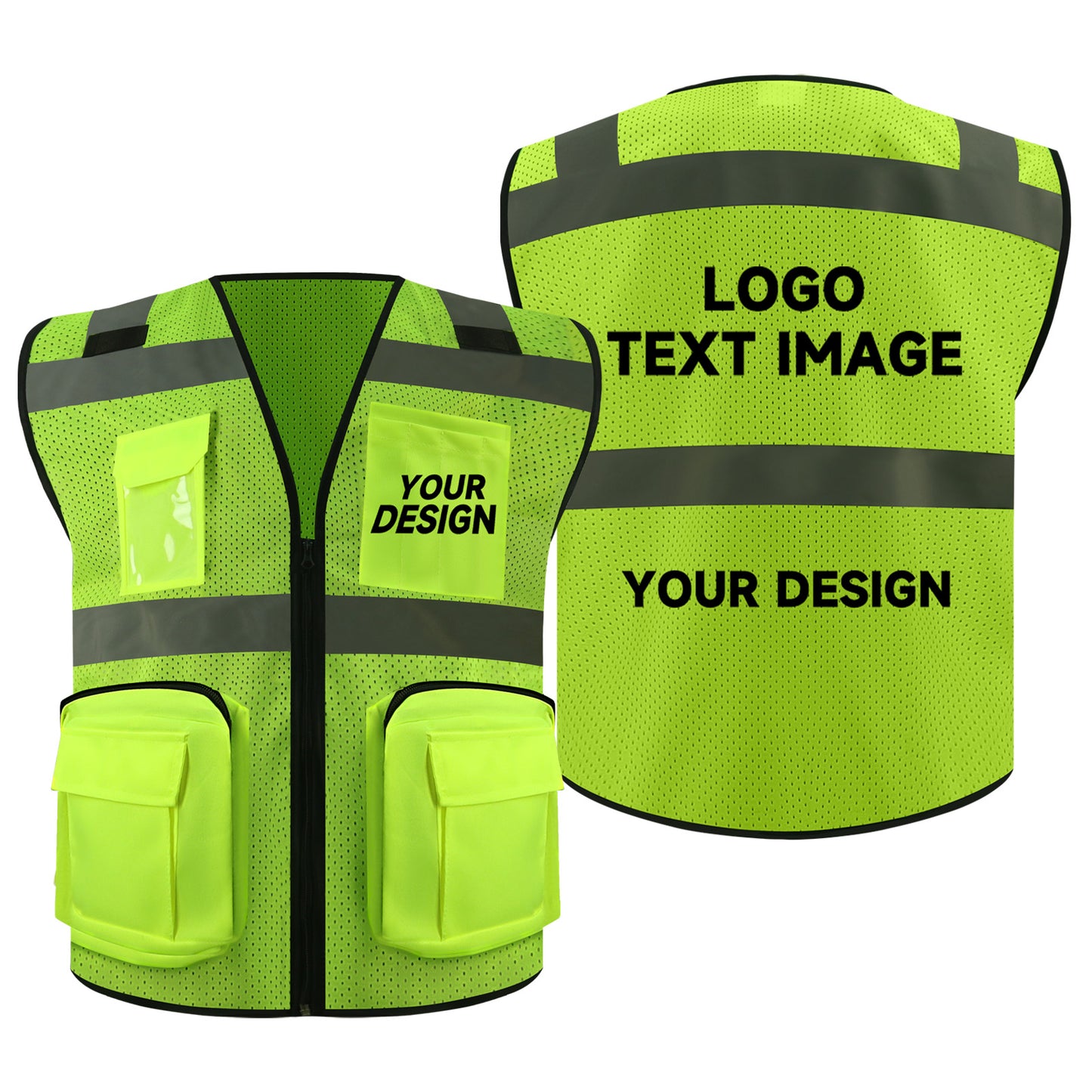 custom logo safety vest no minimum hi vis vest with pockets and zipper for workwear