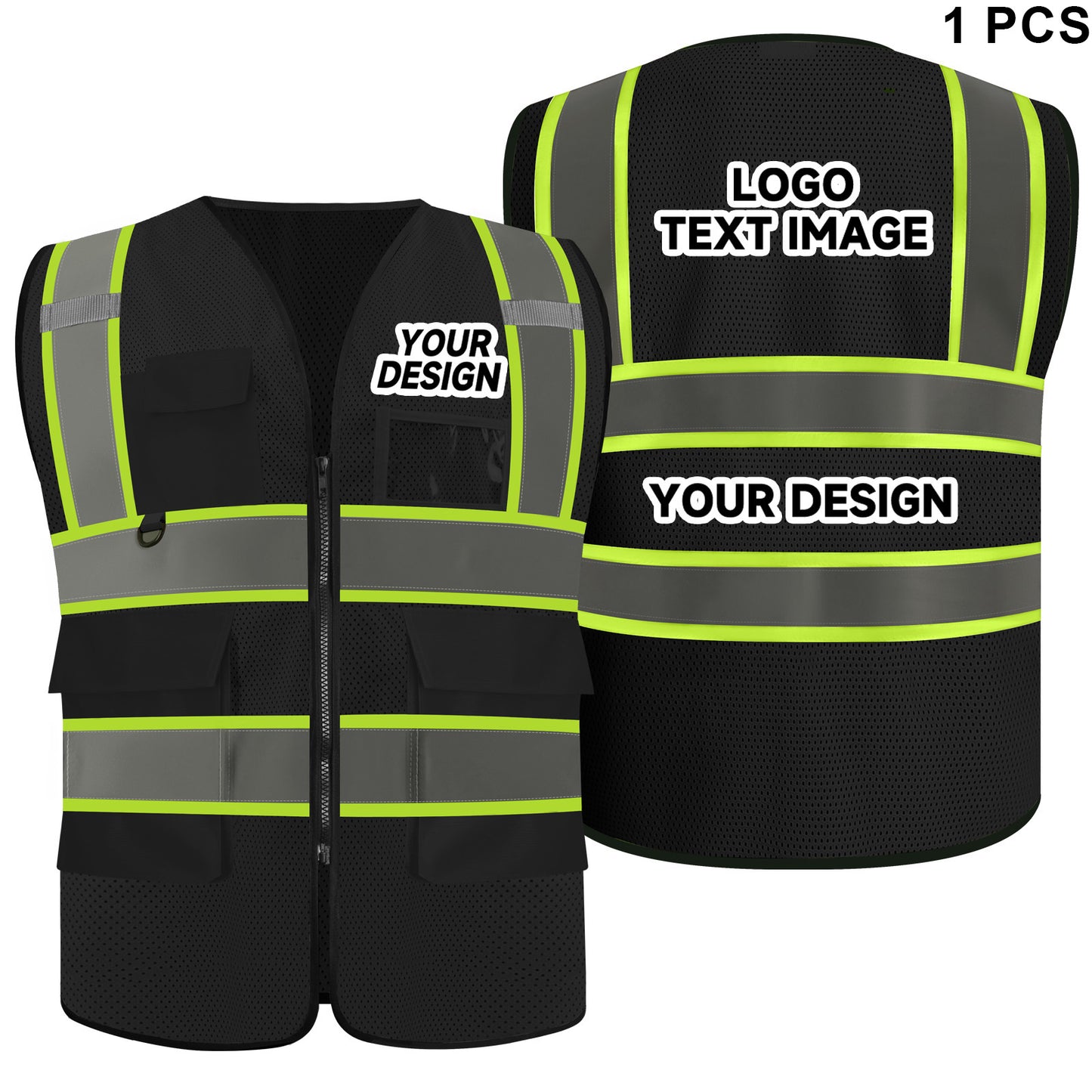 Customized Mesh Safety Vest with Logo Personalize Hi Visibility Vest with 5 Pockets and Zipper Construction Uniform
