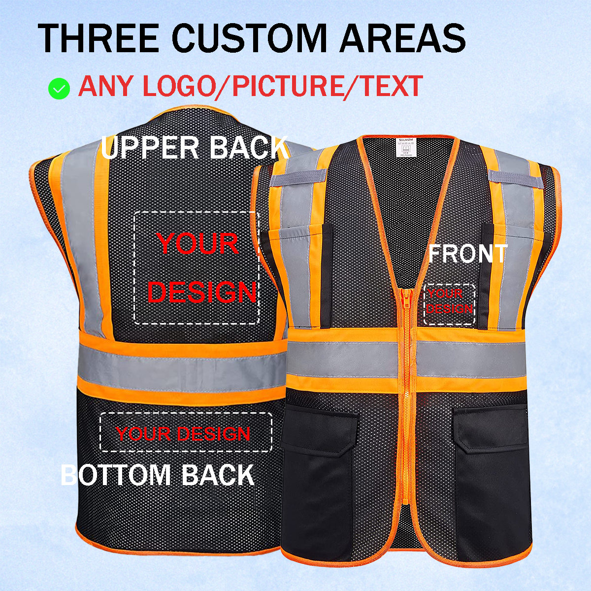 custom black mesh safety vest