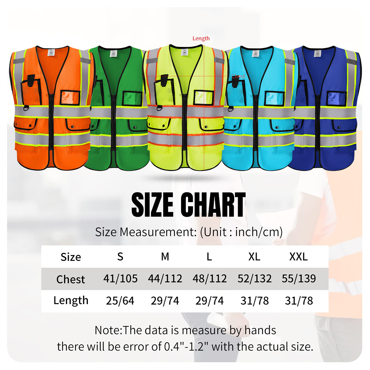 SIZE CHART OF CUSTOM SAFETY HI VIS VEST