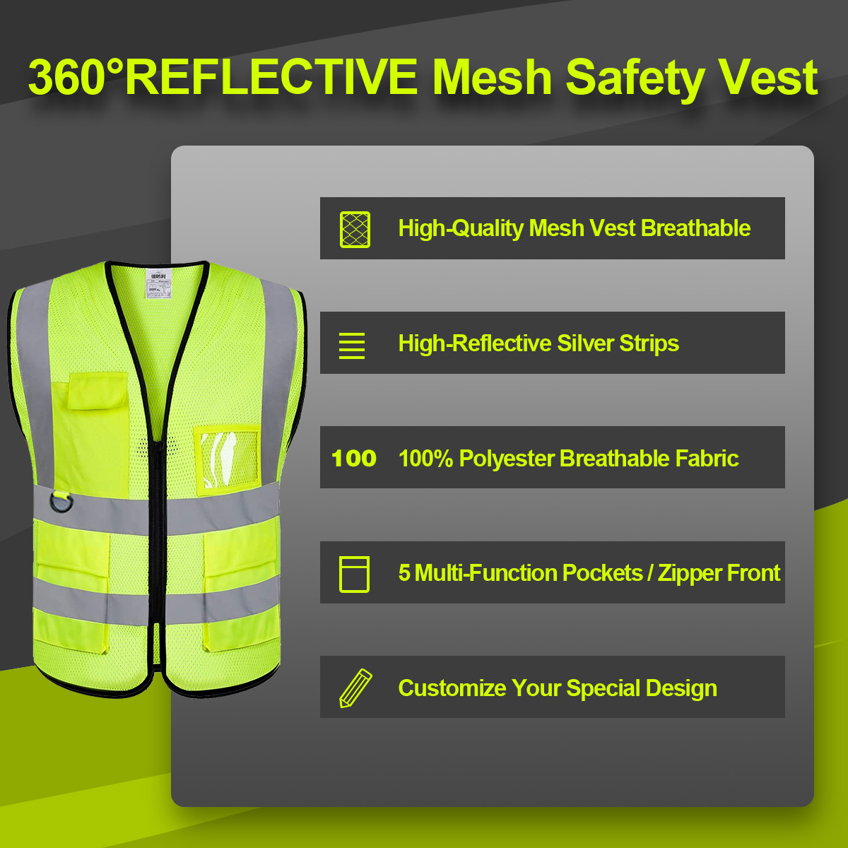 360°REFLECTIVE Mesh Safety Vest custom