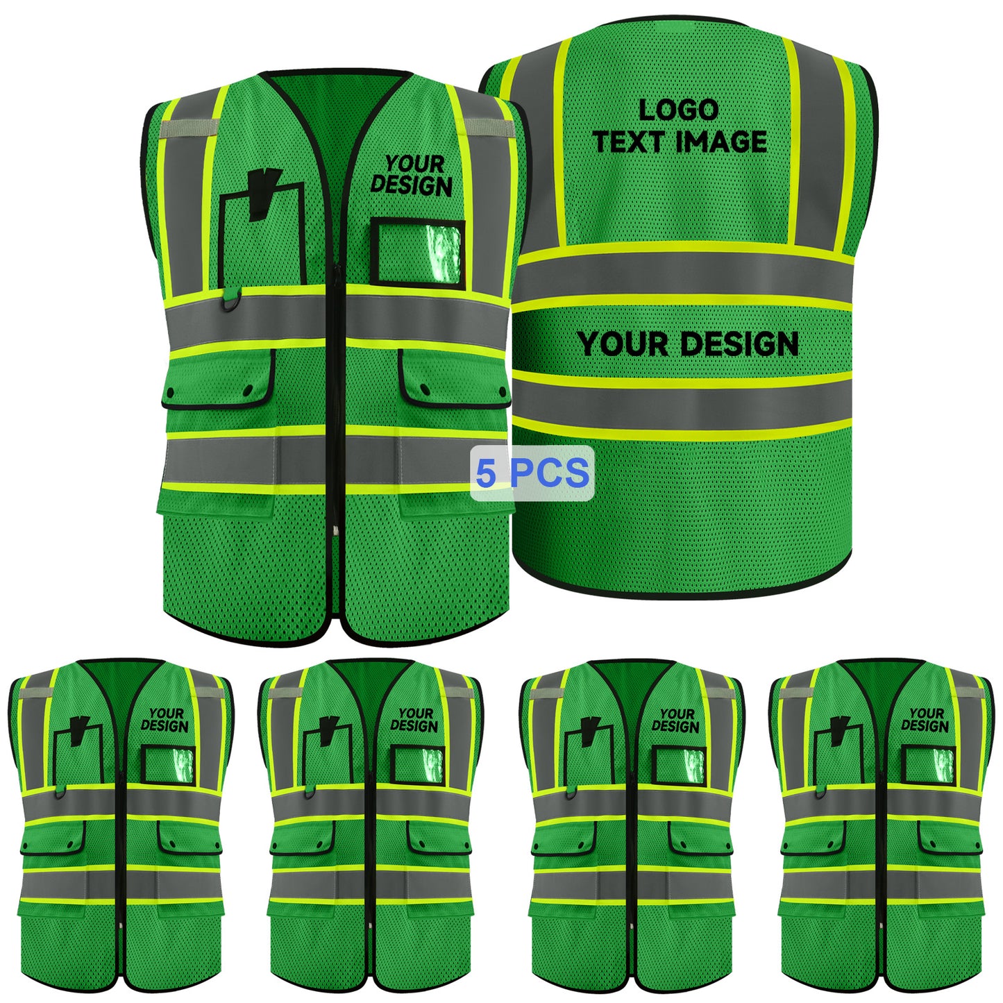 Safety Vest Customized LOGO Mesh High Visibility Vest Class 2 Vests ANSI with 4 Pockets Zipper Construction Uniform