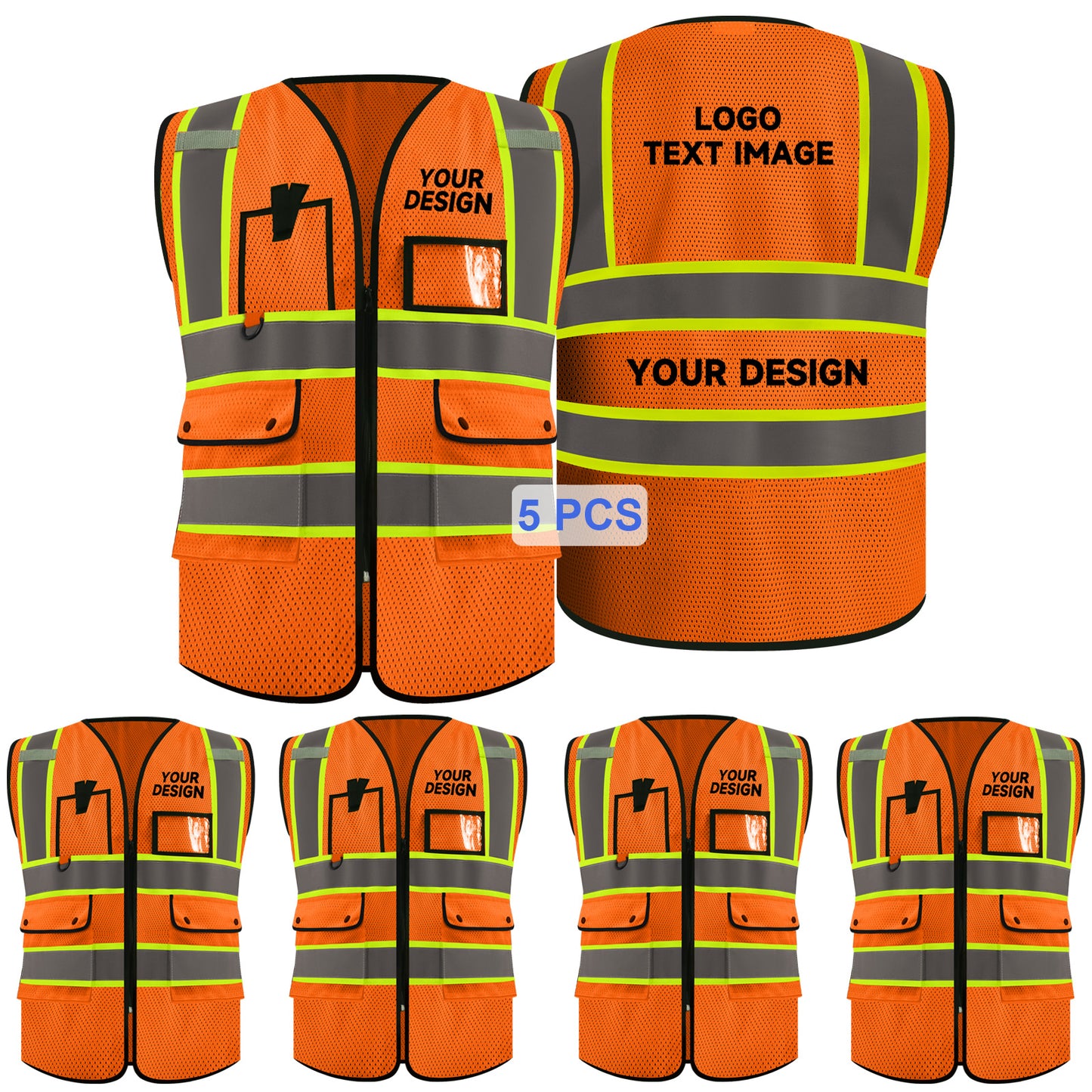 custom orange safety vest with logo hi vis printing personalized high vis vests