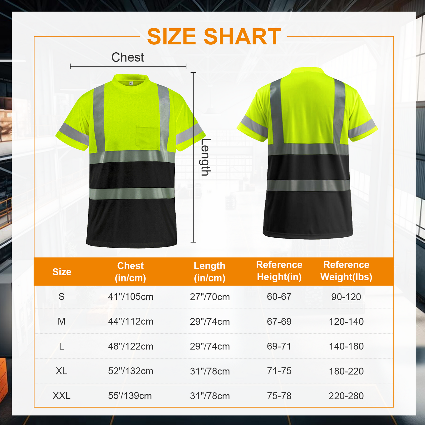 size chart custom safety shirt