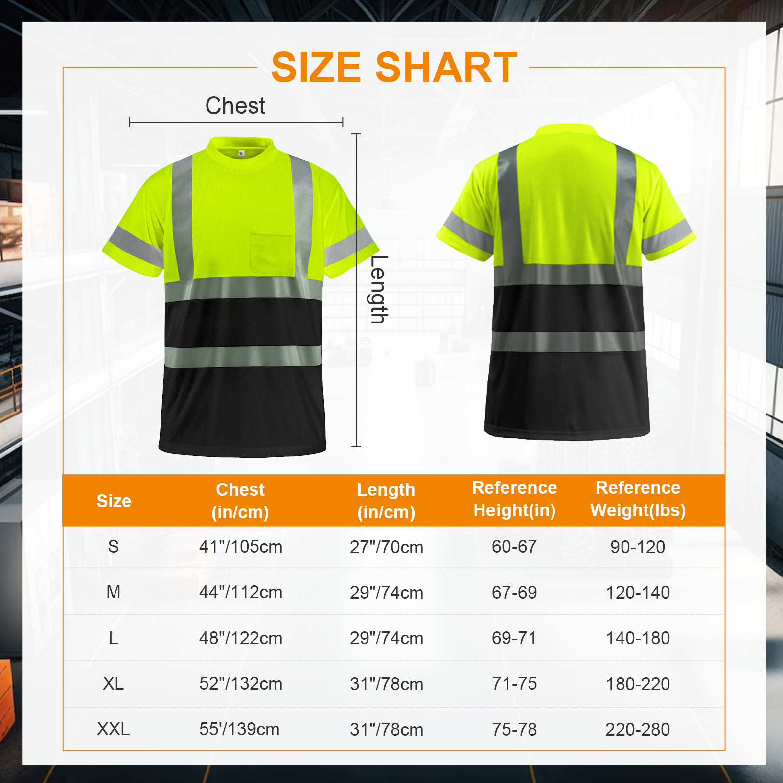 size chart custom safety shirt