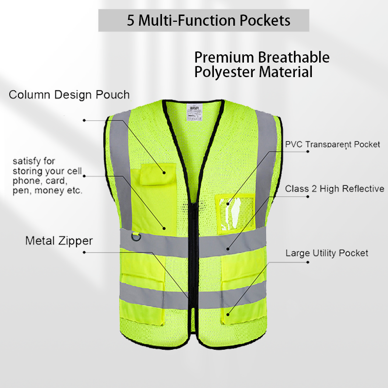 5 Multi-Function Pockets hi viz vest custom