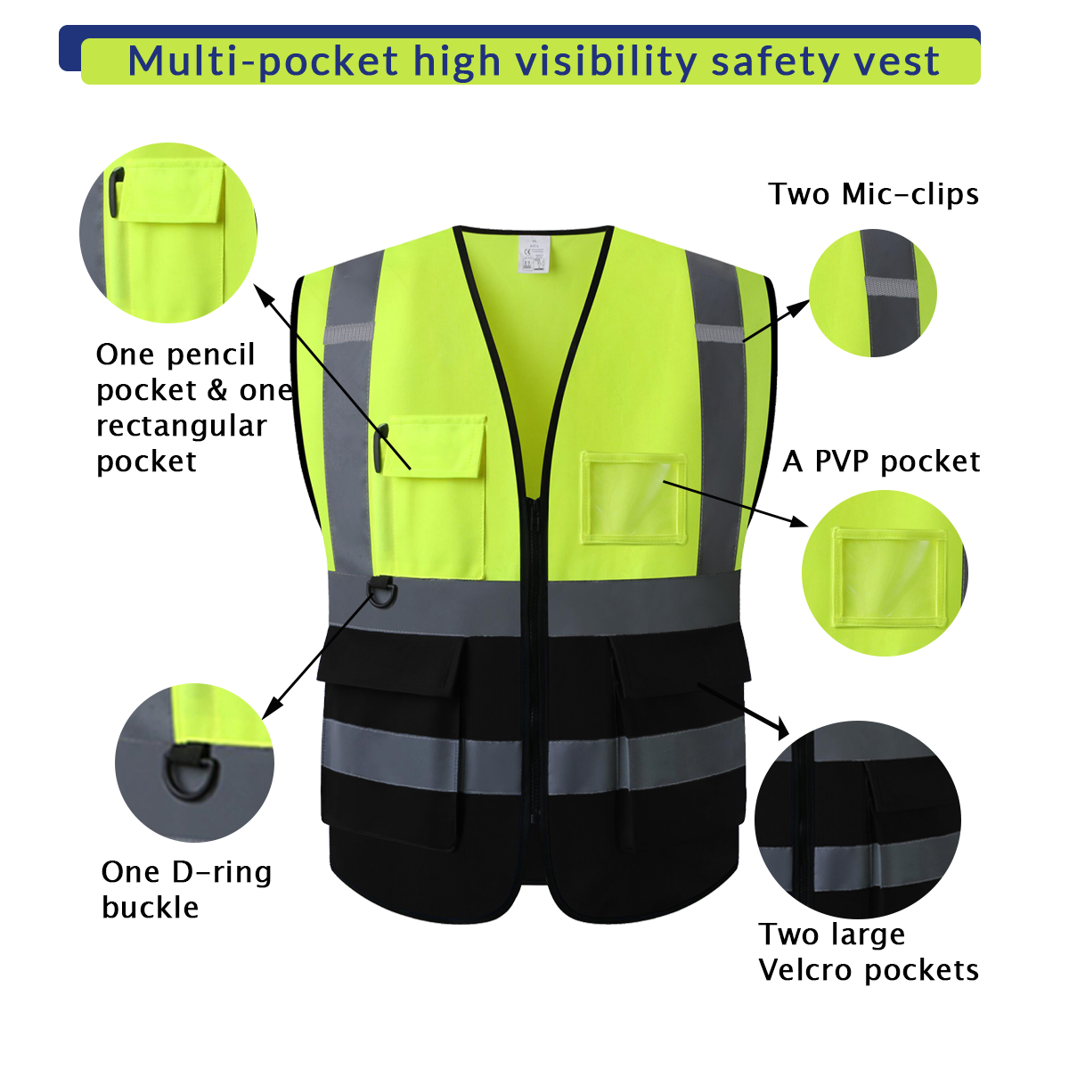 Multi-pocket high visibility Custom safety vest