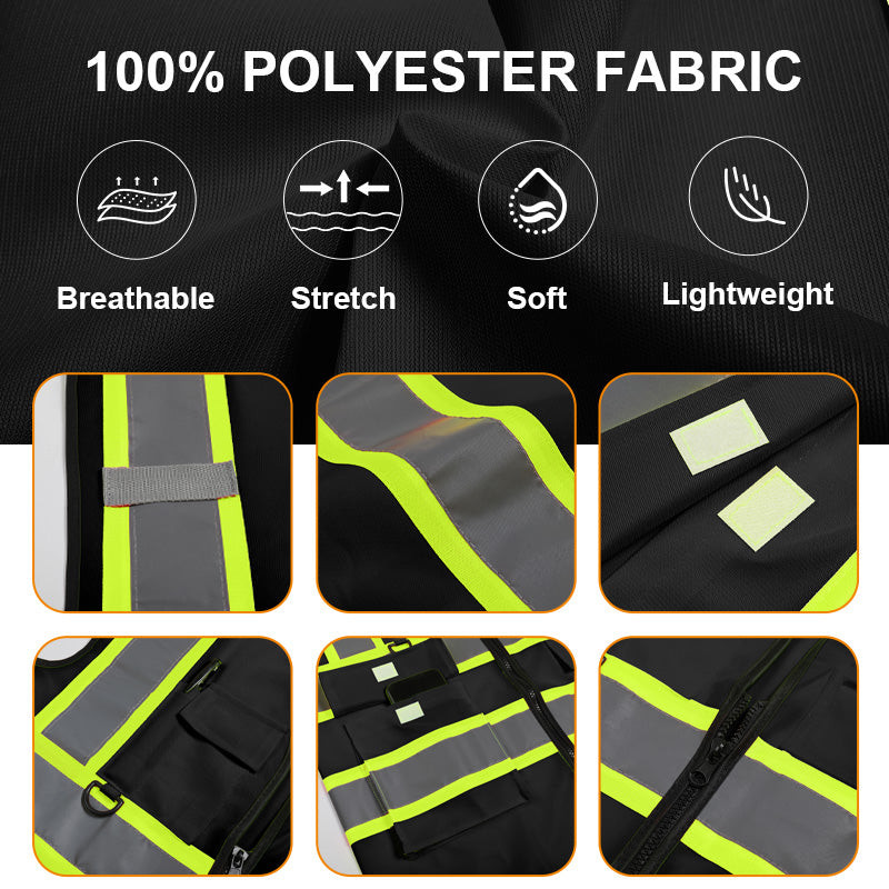 black safety vest with logo