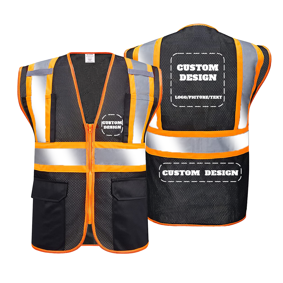 Custom Reflective Vest LOGO,Mesh High Visibility Safety Vest for Men & Women with Pockets and Zipper Class 2 Reflective Tape