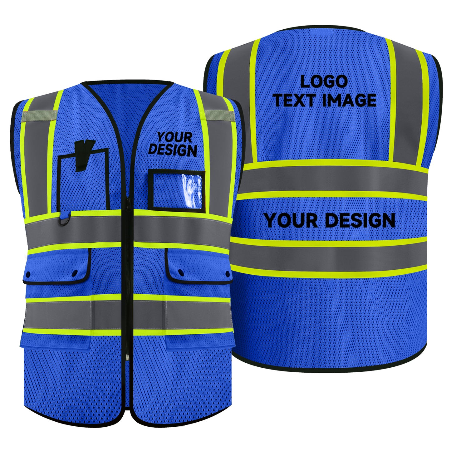 customized reflective vest blue safety vest personalized high vis vests with pockets zipper