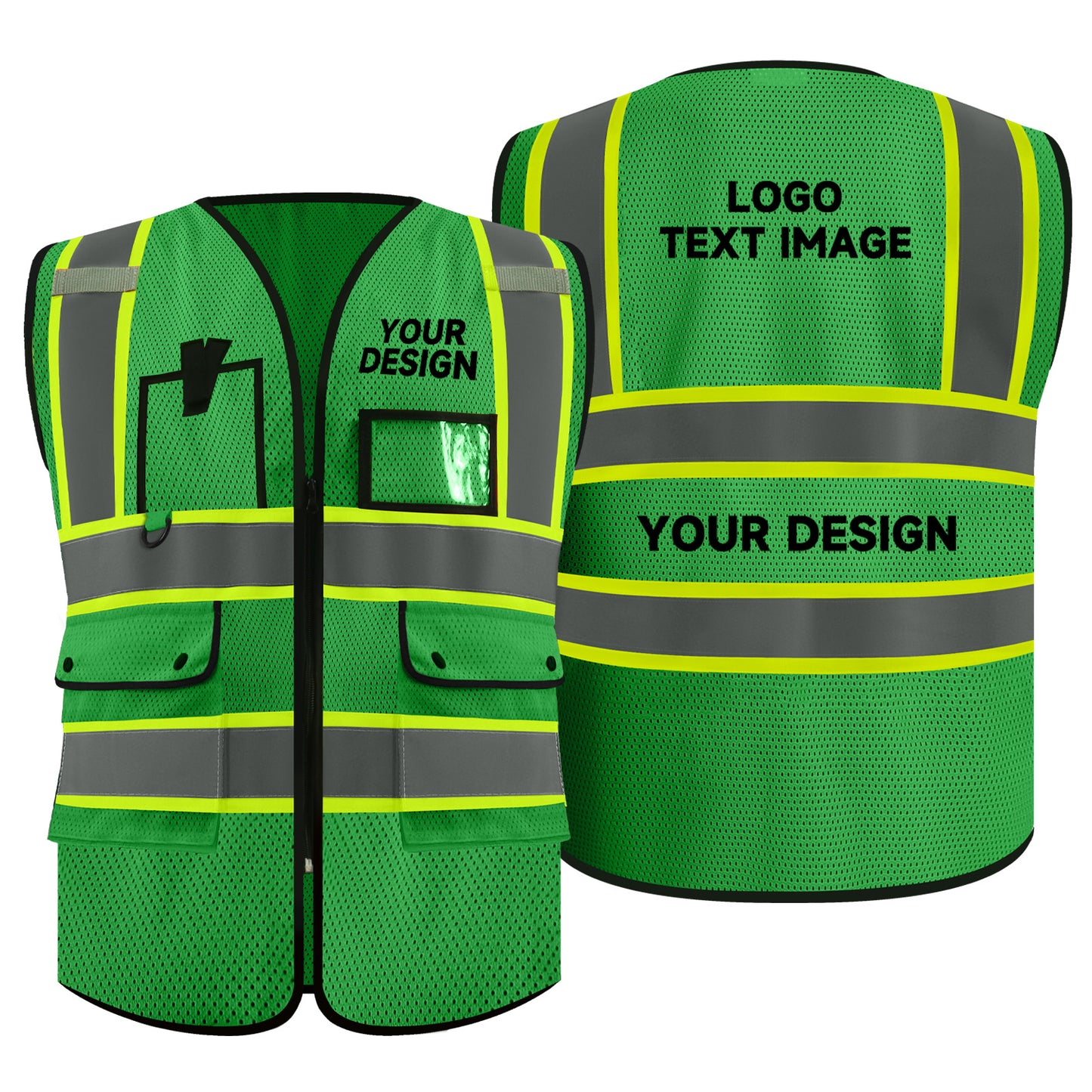 reflective vest design safety vest with logo green hi vis vest with multifunctional pocket and zipper