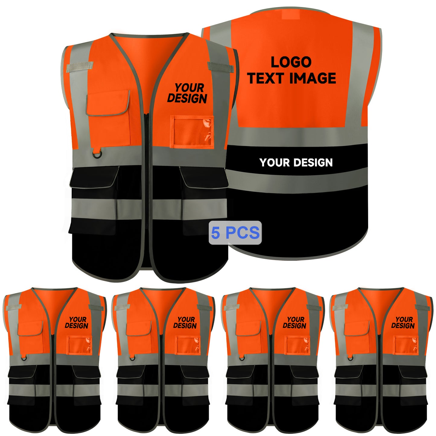 Safety Vest with LOGO Custom Your Own Hi Vis Vest with 4 Pockets S-4XL Outdoor Apparel Security