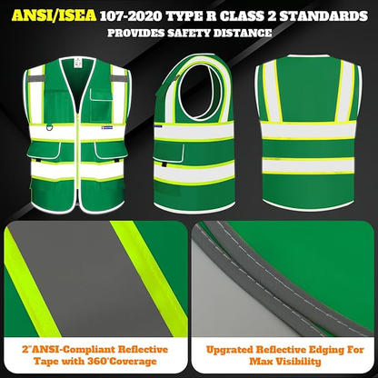 9 Pockets Custom Safety Vest Logo Hi Vis Reflective High Visibility Work Vest Class 2 Type R