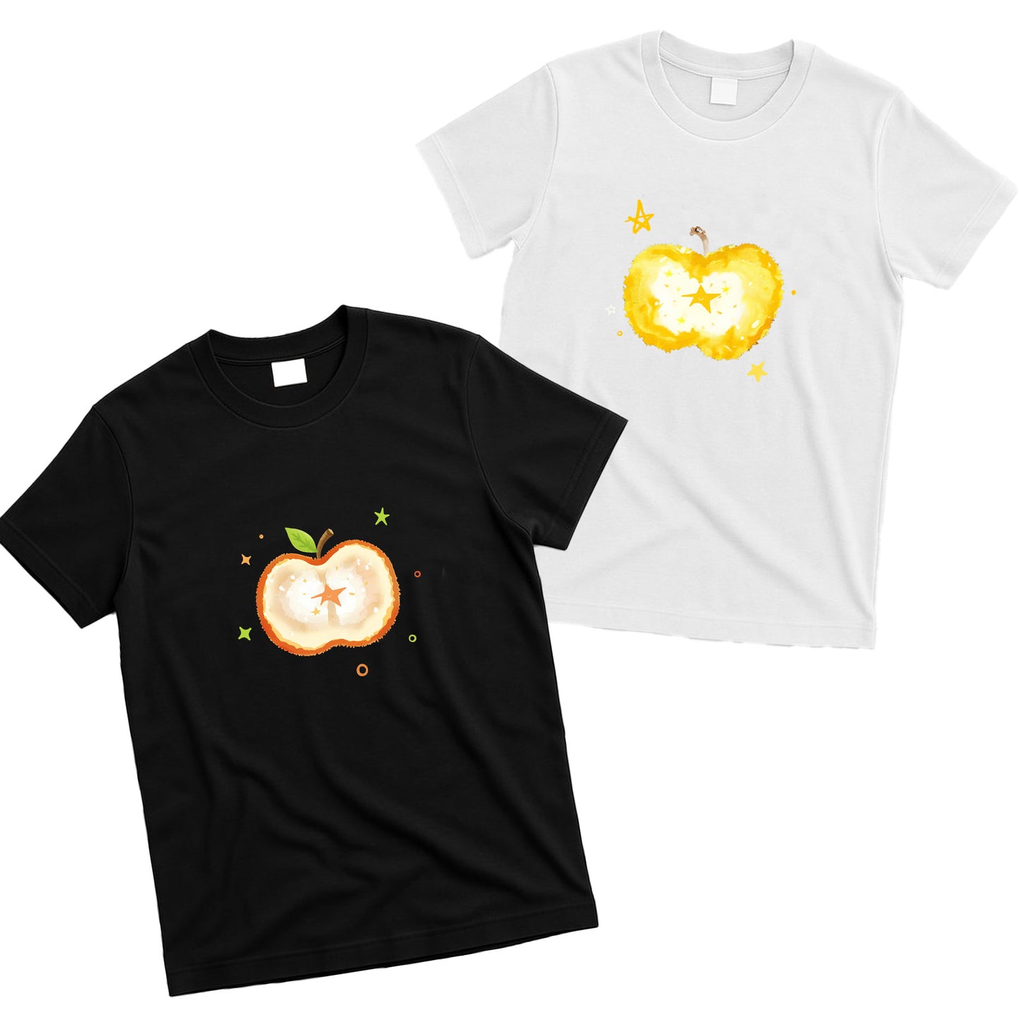 Camiseta gráfica de manzana con estrella incrustada (blanco y negro): camiseta informal de manga corta, artística y de ensueño