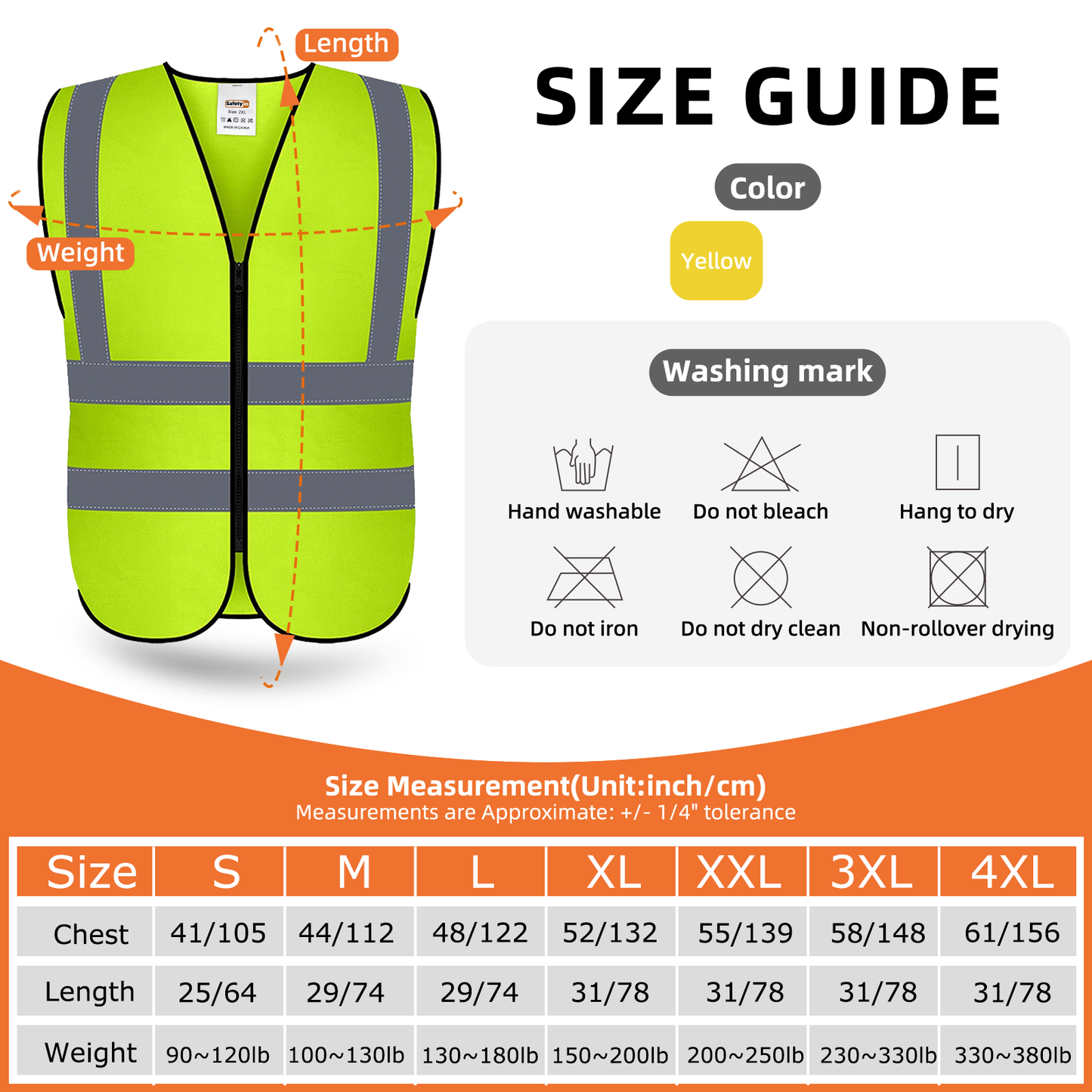 size guide safety vest show