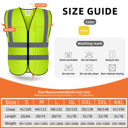 size guide safety vest show