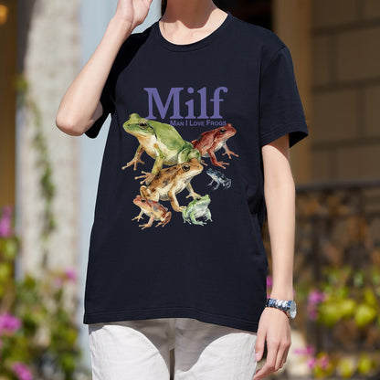 Camiseta divertida con el juego de palabras "Hombre, me encantan las ranas" (MILF) - Camiseta gráfica para amantes de las ranas