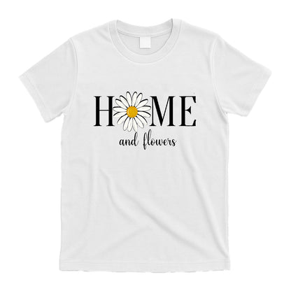 Camiseta gráfica vintage Daisy (blanco y negro) – Camiseta informal «HOME &amp; Flowers» de la Quinta Avenida de Nueva York