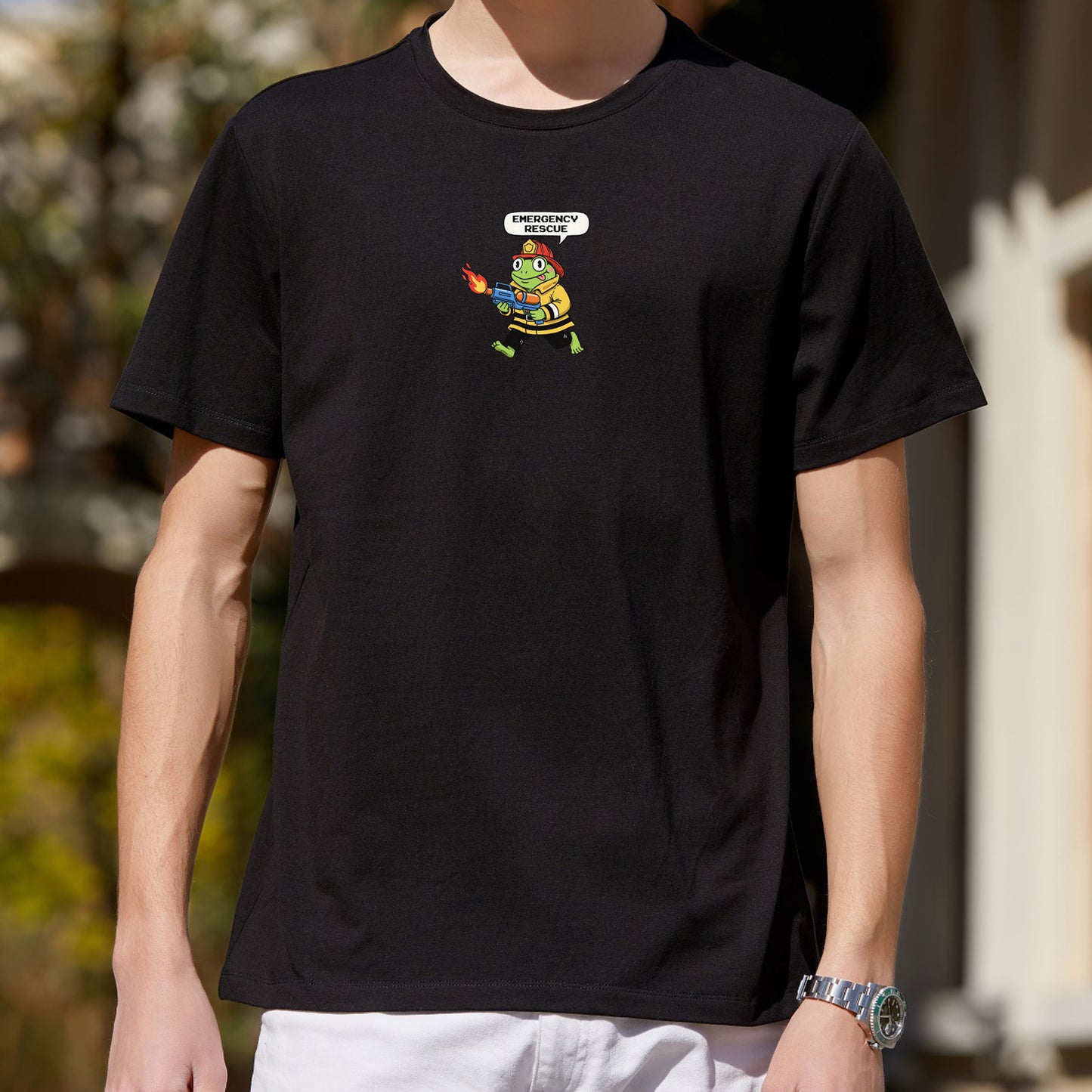 Lustiges T-Shirt mit Frosch-Feuerwehr- und Rettungsmotiv – Niedliches Freizeit-Shirt für jeden Tag