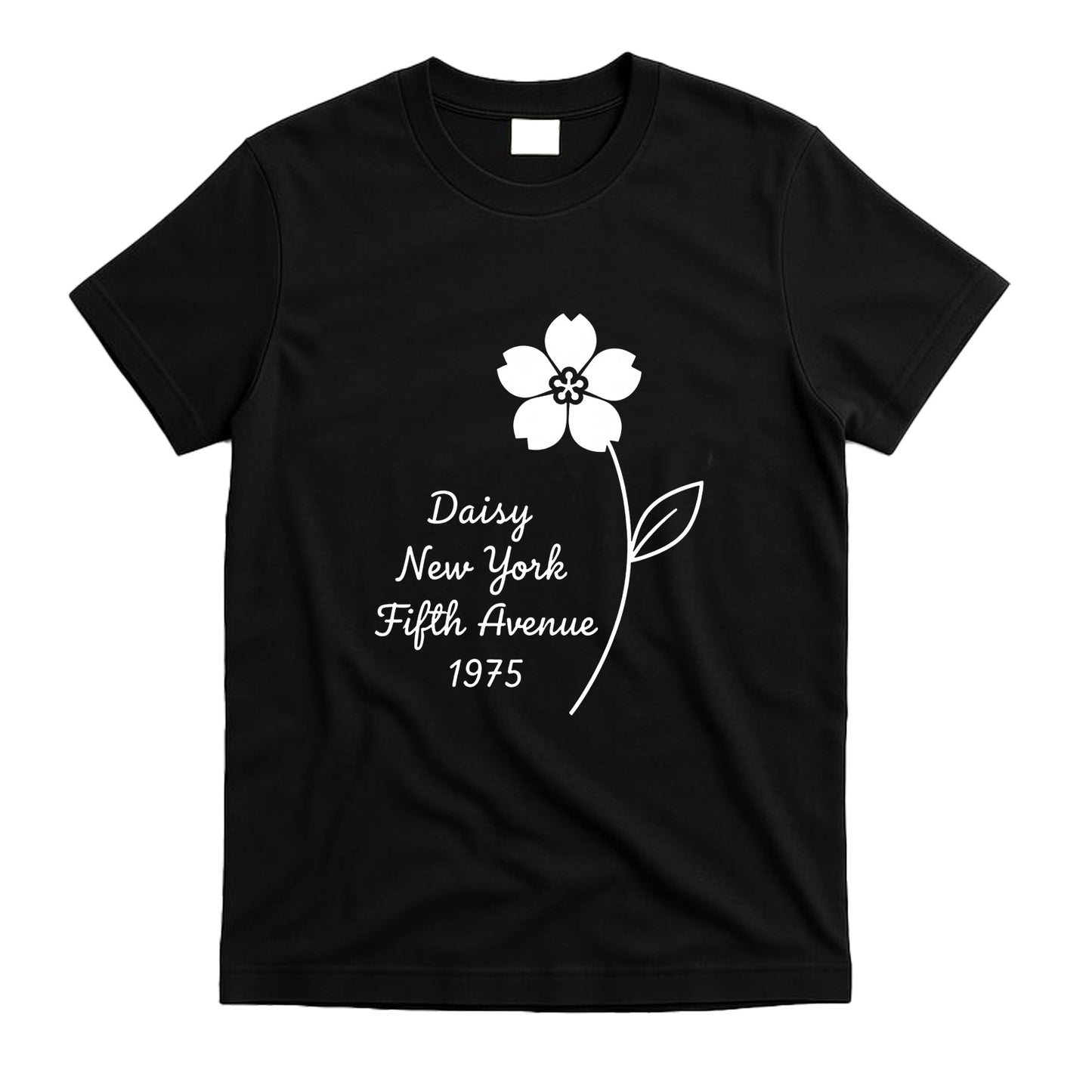 Camiseta gráfica vintage Daisy (blanco y negro) – Camiseta informal «HOME &amp; Flowers» de la Quinta Avenida de Nueva York