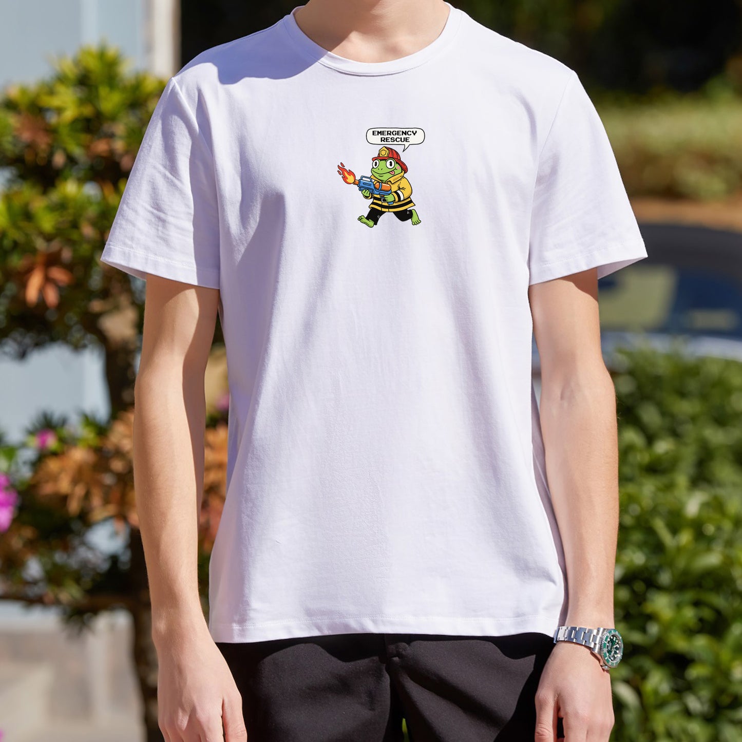Lustiges T-Shirt mit Frosch-Feuerwehr- und Rettungsmotiv – Niedliches Freizeit-Shirt für jeden Tag