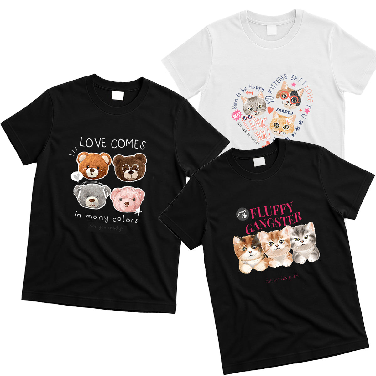 Camiseta gráfica con ositos de peluche: "El amor viene en muchos colores". Camiseta informal de manga corta y cálida.