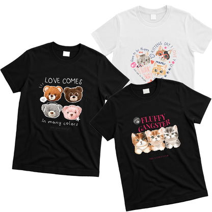 Camiseta gráfica con ositos de peluche: "El amor viene en muchos colores". Camiseta informal de manga corta y cálida.