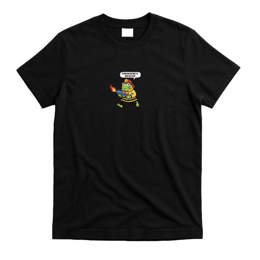 Camiseta de manga corta con estampado de rana, bombero y rescate de emergencia: bonita camiseta informal para uso diario.