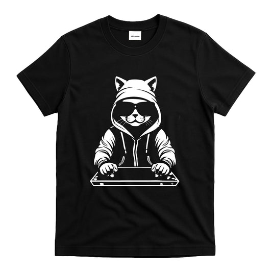 Swag DJ Cat Streetwear T-Shirt - Urban Hip Hop Hoodie Cat Graphic Tee 100% Cotton Shirt for Man Woman