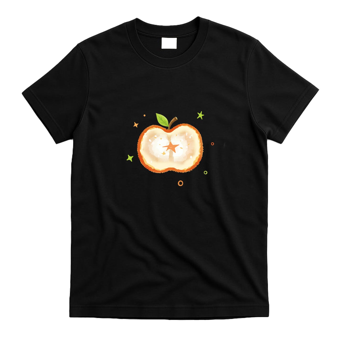 Camiseta gráfica de manzana con estrella incrustada (blanco y negro): camiseta informal de manga corta, artística y de ensueño