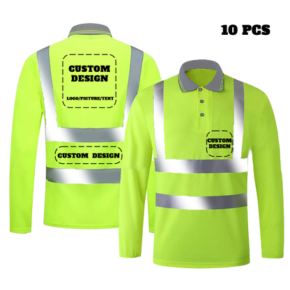 Customizable LOGO Polo Shirt Long Sleeve Personalized Class 2 hi vis T-Shirt High VIsibility Reflective Polo Workwear