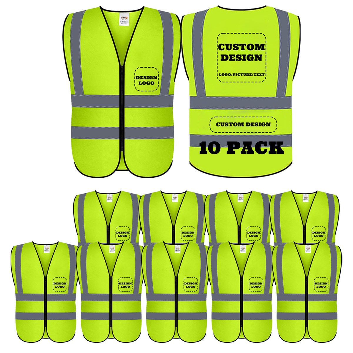 10pack yellow safety vest custom