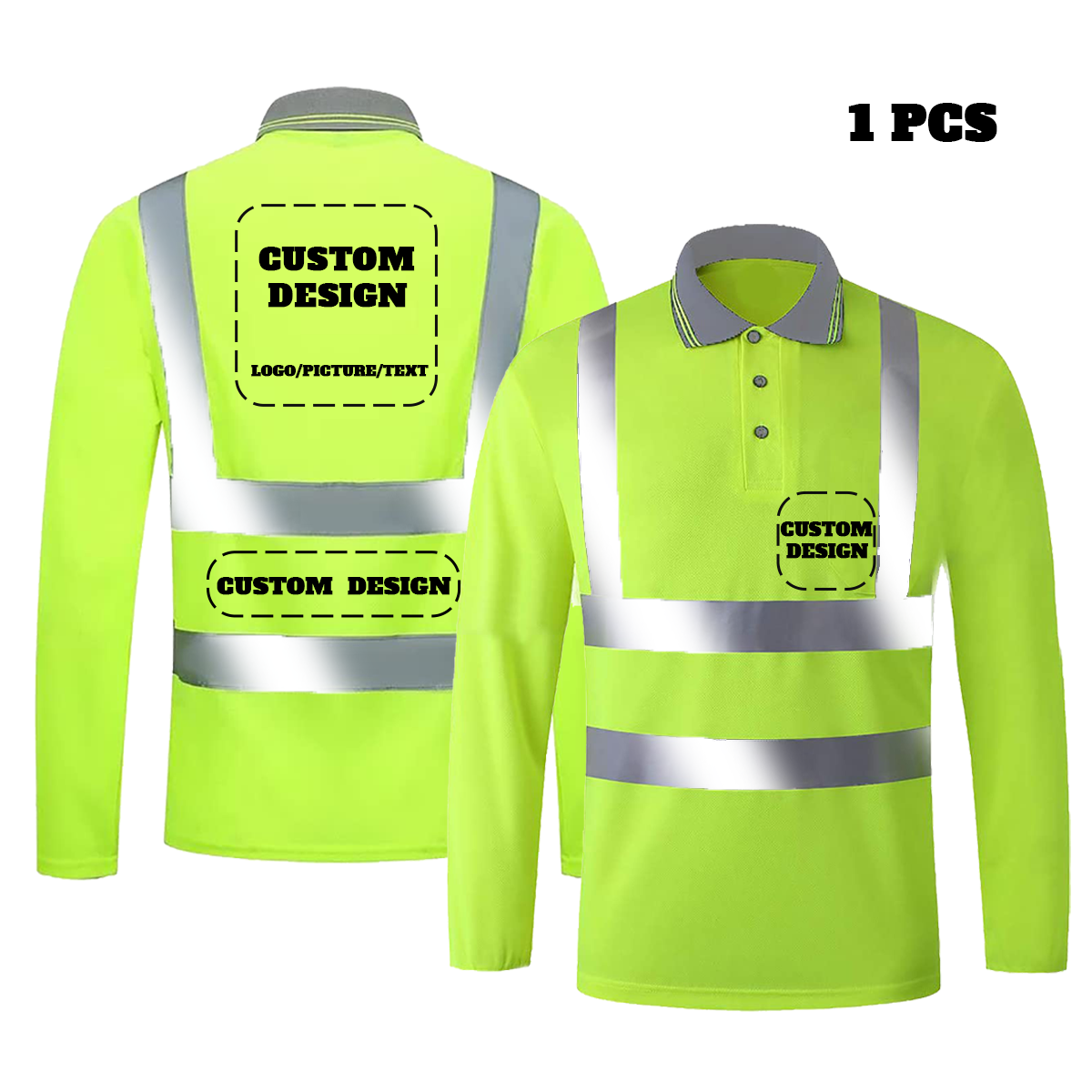 Customizable LOGO Polo Shirt Long Sleeve Personalized Class 2 hi vis T-Shirt High VIsibility Reflective Polo Workwear