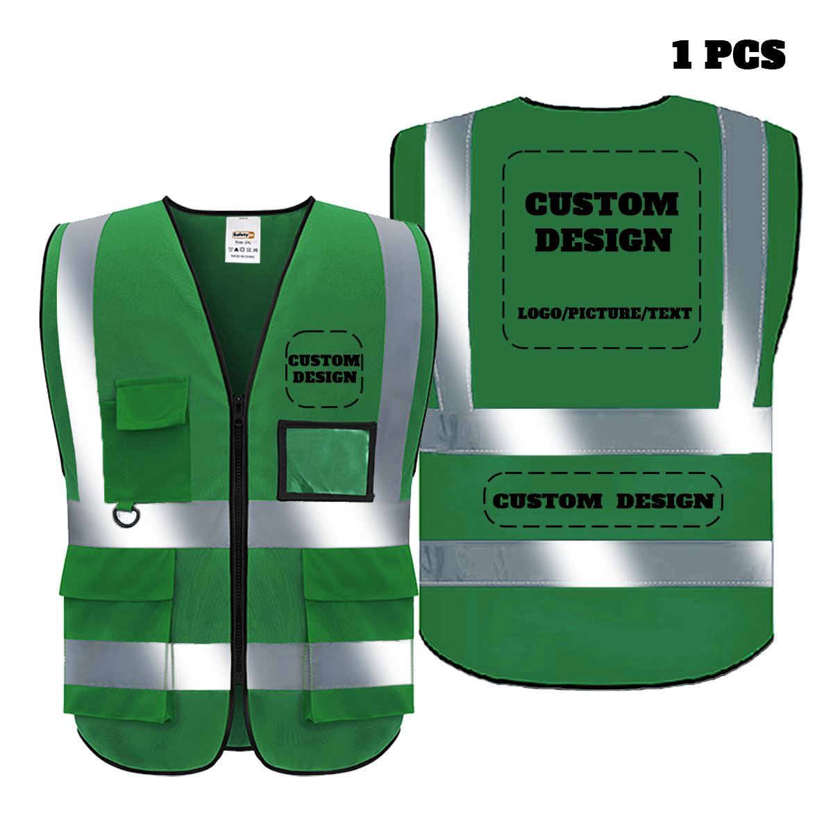 Custom Safety Vest Customized Logo Class 2 High Visibility Reflective Vest with 5 Pockets and Zipper Construction Workwear